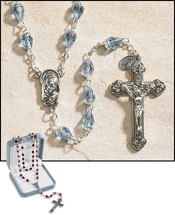 24 Inches Long, 2 Inches Crucifix Ave Maria Light Blue Tears of Mary Rosary, 10 X 6 Mm Crystal Bead by Ave Maria