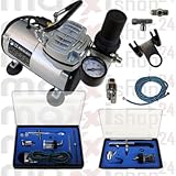 Airbrush-Set AS-18-2-E Komplett-Set Kompresor set 8tlg. Mit 2 Pistolen Airbrush-Set AS-18-2-E Komplett-Set Kompresor set 8tlg. Mit 2 Pistolen