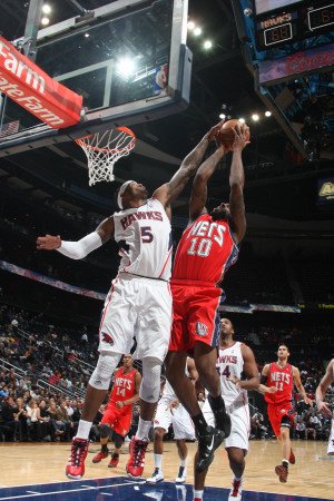 New Jersey Nets v Atlanta Hawks: Josh Smith and Damion James Photographic Poster Print by Scott Cunningham, 24x36
