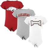 Nike Arkansas Razorbacks Infant Cardinal, Ash & White 3-Pack Romper Set