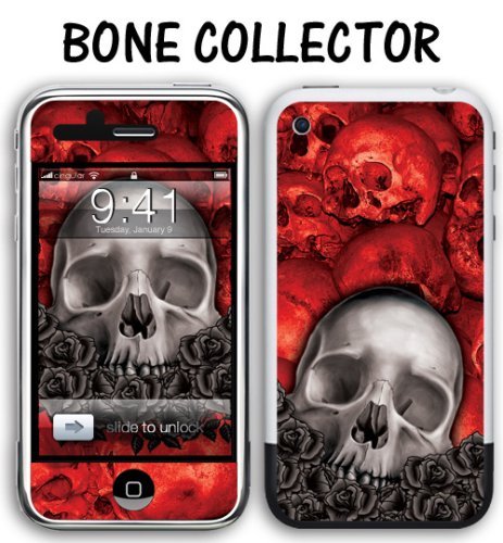 New Apple iPhone 2g, 3g, 3gs Designer Skin Sticker With Matching Digital Wallpaper - BoneCollector Red