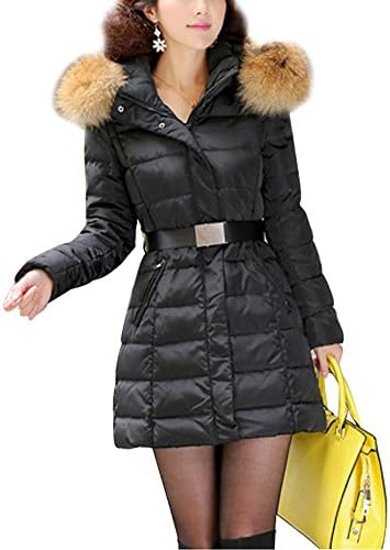 Jollypicks Women's Winter Casual Faux Fur Hooded Packable Around Coat Black L