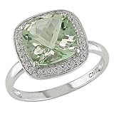 10k White Gold Green Amethyst and Diamond Ring,( .1 cttw, G-H Color, I1-I2 Clarity)