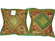 Beaded Pillow Cover Green Sequence 2 Sari Toss