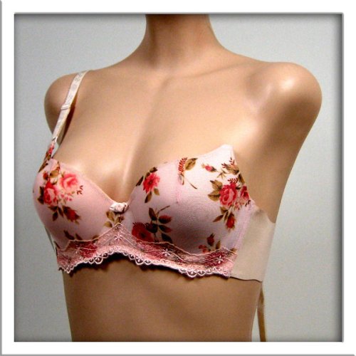 Art-Beau Pink Floral No Show Nudy Bra #5722 sz 36AA 38AA