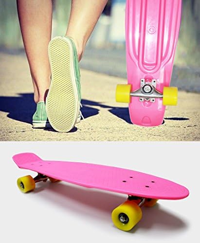 27" Plastic Cruiser Style Skateboard Complete (Pink/Yellow, 27'')