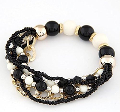 OVERMAL Women Multilayer Acrylic Beads Bangle Bracelets (Black)