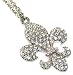 Beautiful Large 2 1/2 Ice Crystal Fleur De Lis Charm Necklace X-Long Chain ~ Silver Tone