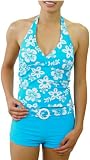 Blue Floral Two-Piece Tankini Set Bikini Swimwear Large