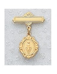 14K Gold over Solid .925 Sterling Silver Miraculous Medal, Virgin Saint Mary, Immaculate Conception Baby Pin Infant Baptism Communion Jewelry Charm New
