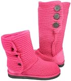 Bright Pink Sweater Scrunchy Boots Big Buttons Vegan
