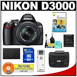 Nikon D3000 10MP Digital SLR Camera and 18-55mm f/3.5-5.6G AF-S DX VR Nikkor Zoom Lens with 8GB Card + EN-EL9a Battery + Nikon Gadget Bag + Accessory Kit