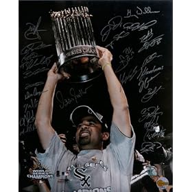 Chicago White Sox - 2005 World Champions - Ozzie With Trophy - Team Signed 16x20 Photograph with 27 Signatures