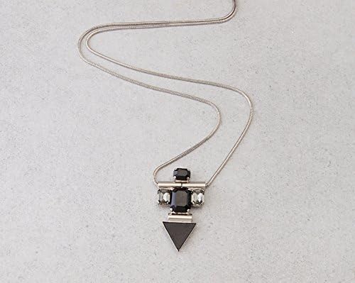 Silver and black necklace, pure silver plated pendant with two black Swarovski crystals and two smoky clear crystals.