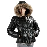 United Face Womens Hooded Leather Down Jacket