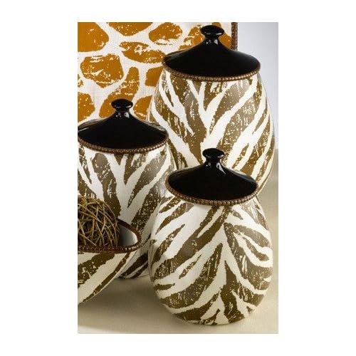 SAFARI (RED) ZEBRA PRINT CANISTER SET BY RAYMOND WAITES