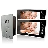 Image : 1Byone 7\' Color Screen Video Door Phone Doorbell Intercom System with Two Touch Button Monitors and One Flush...