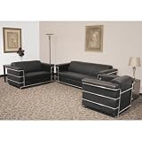 Black Leather Reception Seating Group Black Leather