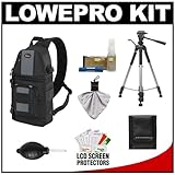 Lowepro Slingshot 202 AW Digital SLR Camera Backpack Case (Black) + Tripod + Accessory Kit for D3000, D3100, D5000, D7000, D90, D300s, D3, D3s, D3x