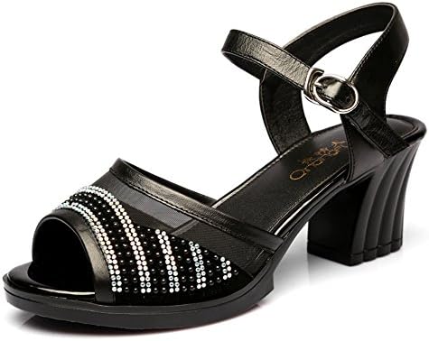 Sakeci Ladies Sandles Stylish Ankle Strap Women High Heel Faux Leather Sandals Black 7.5 D(M) US