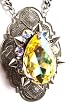 Huge Yellow Crystal and Spikes Rocker Jewelry Pendant