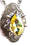 Huge Yellow Crystal and Spikes Rocker Jewelry Pendant