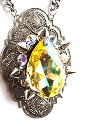 Huge Yellow Crystal and Spikes Rocker Jewelry Pendant