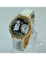 Womens Girls Quartz Faux Leather Wrist Watches 3d Polymer Clay Crystal #Rt-cat