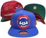 Chicago Cubs Blue/Red Three Panel Mesh Plastic Snapback Adjustable Plastic Snap Back Hat / Cap