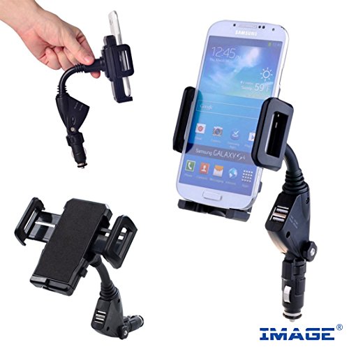 Car Mount Phone Holder Cigarrette Lighter Charger, Image Dual 2 USB Ports Mount Rotating Holder - DC 12V-24V - for Mobile Phone PDA iPhone Car Mount Phone Holder Cigarrette Lighter Charger, Image Dual 2 USB Ports Mount Rotating Holder - DC 12V-24V - for Mobile Phone PDA iPhone