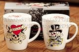 Ed Hardy Tattoo Flash (Love Kill Slowly) Fine China Ceramic Tea Cups - Set of 2