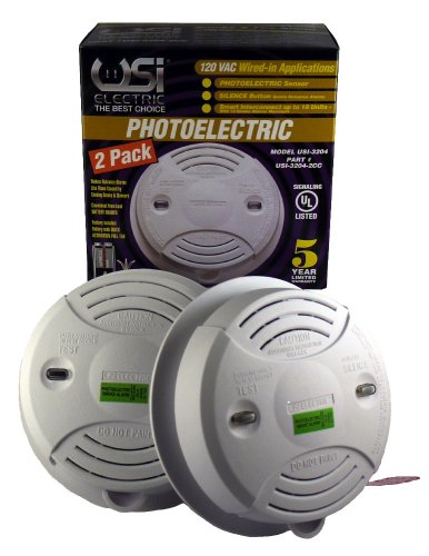 Universal Security Instruments USI-3204-2P Photoelectric 120-Volt AC/DC Wired-In Smoke and Fire Alarm, 2-Pack