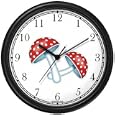 Two Red Polka Dotted Colored Mushrooms JP Wall Clock by WatchBuddy Timepieces (Slate Blue Frame)
