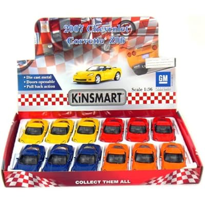 12 pcs in Box: 5" 2007 Chevy Corvette Z06 1:36 Scale (Blue/Orange/Red/Yellow)