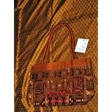 Embroidered Handbag Russet Brown Designer Purse