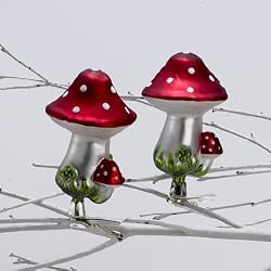 Pack of 24 Enchanted Garden Red Mushroom Glass Clip-On Christmas Ornaments 4"