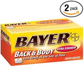 Bayer Aspirin Pain Reliever/ Fever Reducer, Extra Strength Back & Body Pain, 100-Count Caplets (Pack of 2)