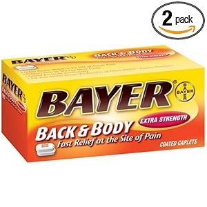 Click here to buy Bayer Aspirin Pain Reliever  Fever Reducer, Extra Strength Back and Body Pain, 100-Count... by Bayer.
