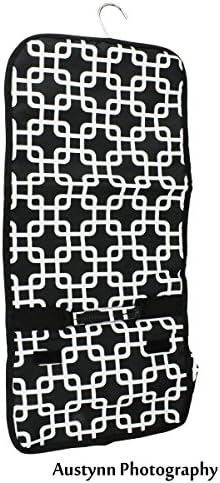 Cosmetic Makeup Hanging Roll-up Travel Case Squares Pattern Black and White
