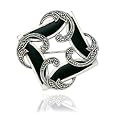 Sterling Silver Marcasite Onyx Diamond Shaped Swirl Pin
