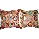 2 Ethnic Vintage Silk Sari Toss Pillow Indian Cushion Coversby Mogulinterior