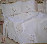 3pc 100% Cotton Full / Queen White Fully Quilted Bedspread Coverlet Quilts Set