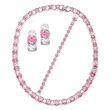 Sterling Silver Cubic Zirconia Pink Prong Tennis Necklace,Bracelet,And Earrings (Holiday Special)