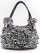 Rosette Centered Rhinestone with Silver Plates and Side Rings Zebra Shoulder Bag - White on Black