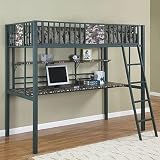 Cameron metal twin size loft bed with computer desk