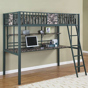 Cameron metal twin size loft bed with computer desk