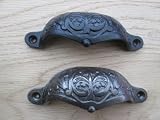 IRONMONGERY WORLDﾂｮ 10 X VICTORIAN ORNATE IRON CUPBOARD DRAWER CABINET KITCHEN CUP PULL HANDLE- CODE