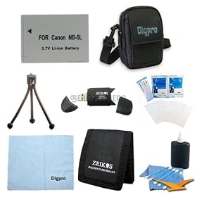 Special Loaded Value NB-5L Battery Kit for Canon S100,S110, SX230 & SX210 - Includes Premium Tech PT-NB5l 1200mah Battery Pack, Carrying Case, USB 2.0 Card Reader, Mini Tripod, 3 Card Memory Card Wallet, Cleaning Cloth, Screen Protectors, and Cleaning Kit