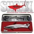 Nebo Shark Lock-Blade Knife With with Silver Handle and Carabiner & Beltclip