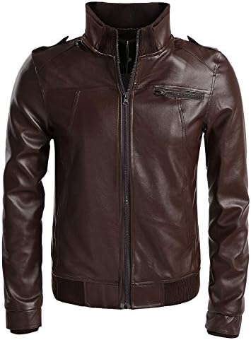 Men Stand Neck Synthetic Leather Casual Slim Outerwear Motorcycle Jacket Waistcoat